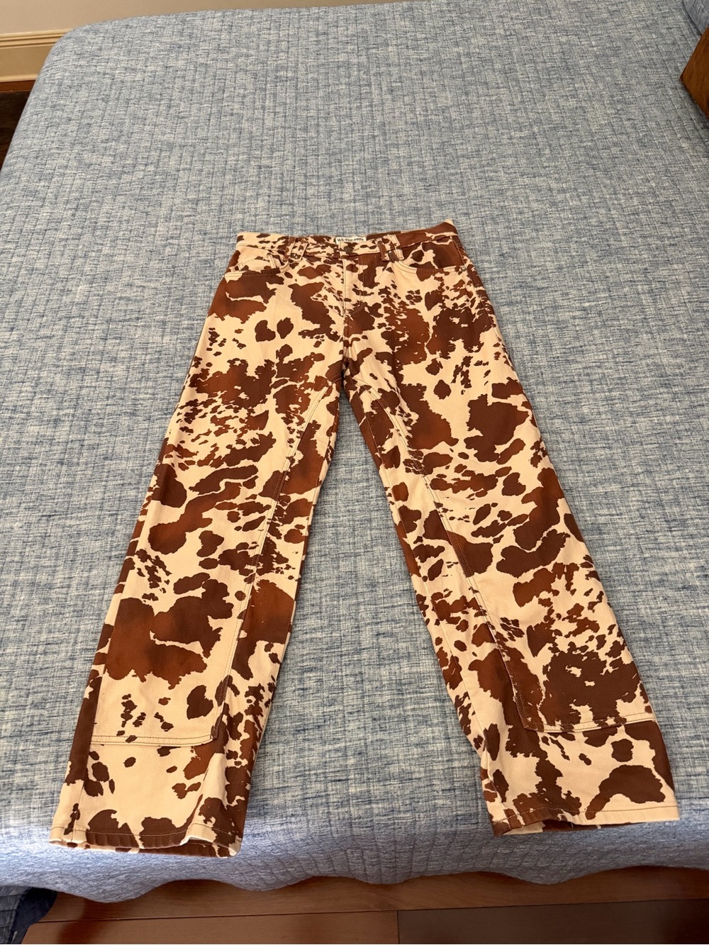We The Free Cream and Brown Cow Print Wide Leg Jeans - Picture 11 of 14